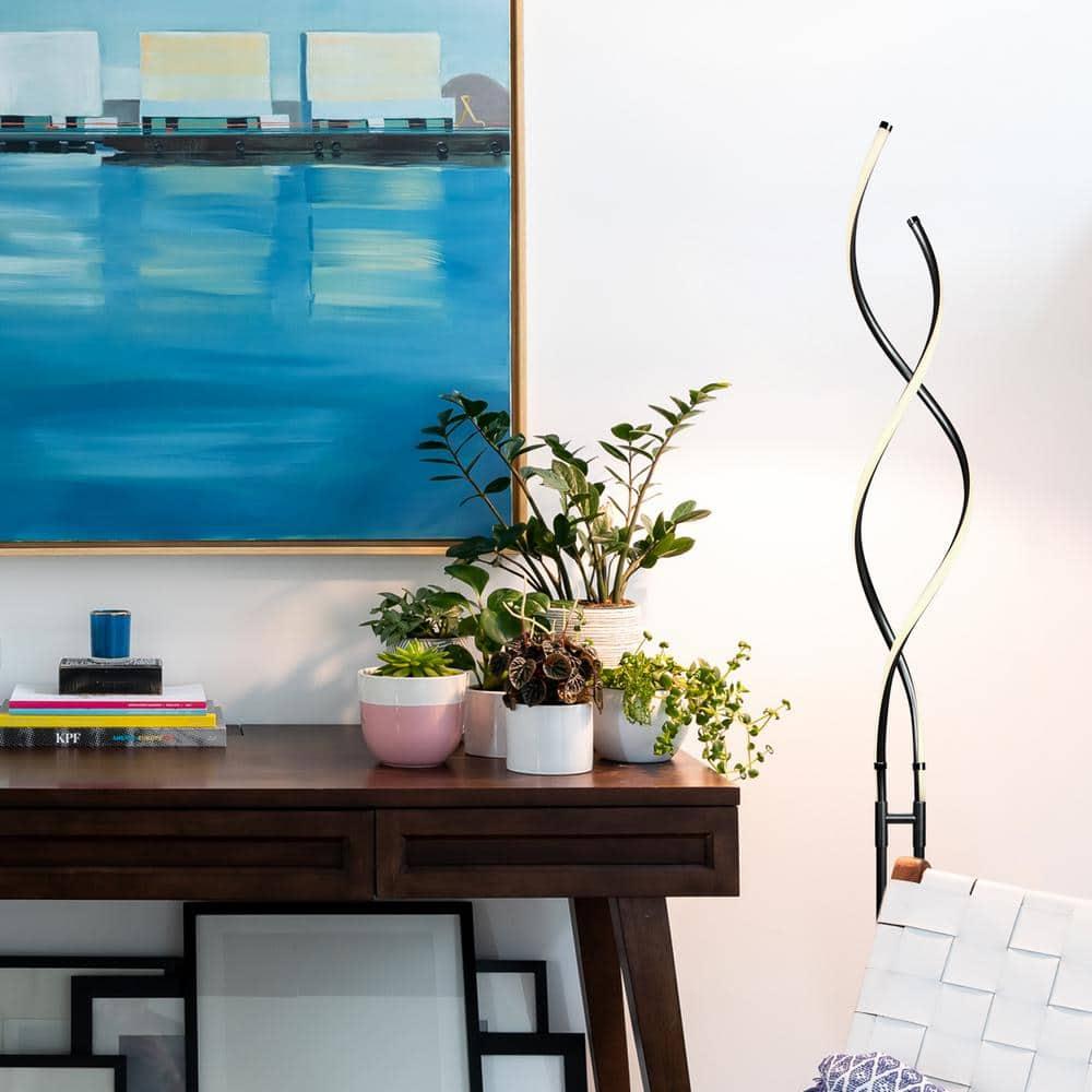 Brightech Embrace 40–60" 2-in-1 Modern LED Spiral Floor and Table Lamp with Black Finish, Adjustable Height, and Built-In 3-Way Dimmer
