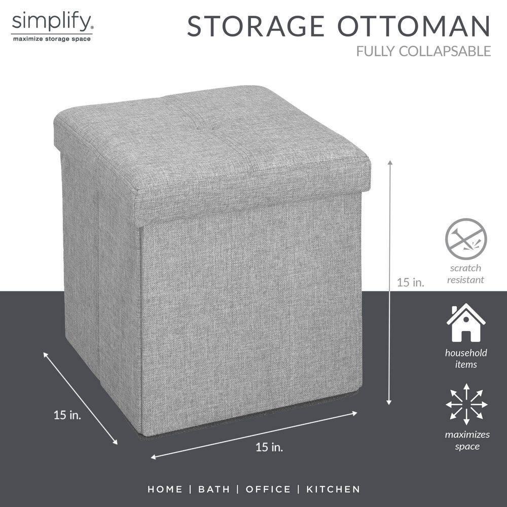 Simplify Faux Linen Folding Storage Ottoman Cube, Gray