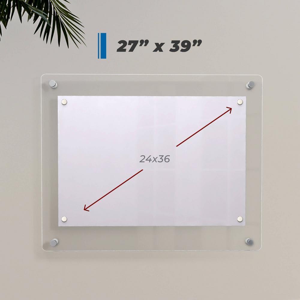 Acrylic Floating Frame 27x39, for Photo up to 24x36 inches - Gold Wall mount standoffs with Magnets