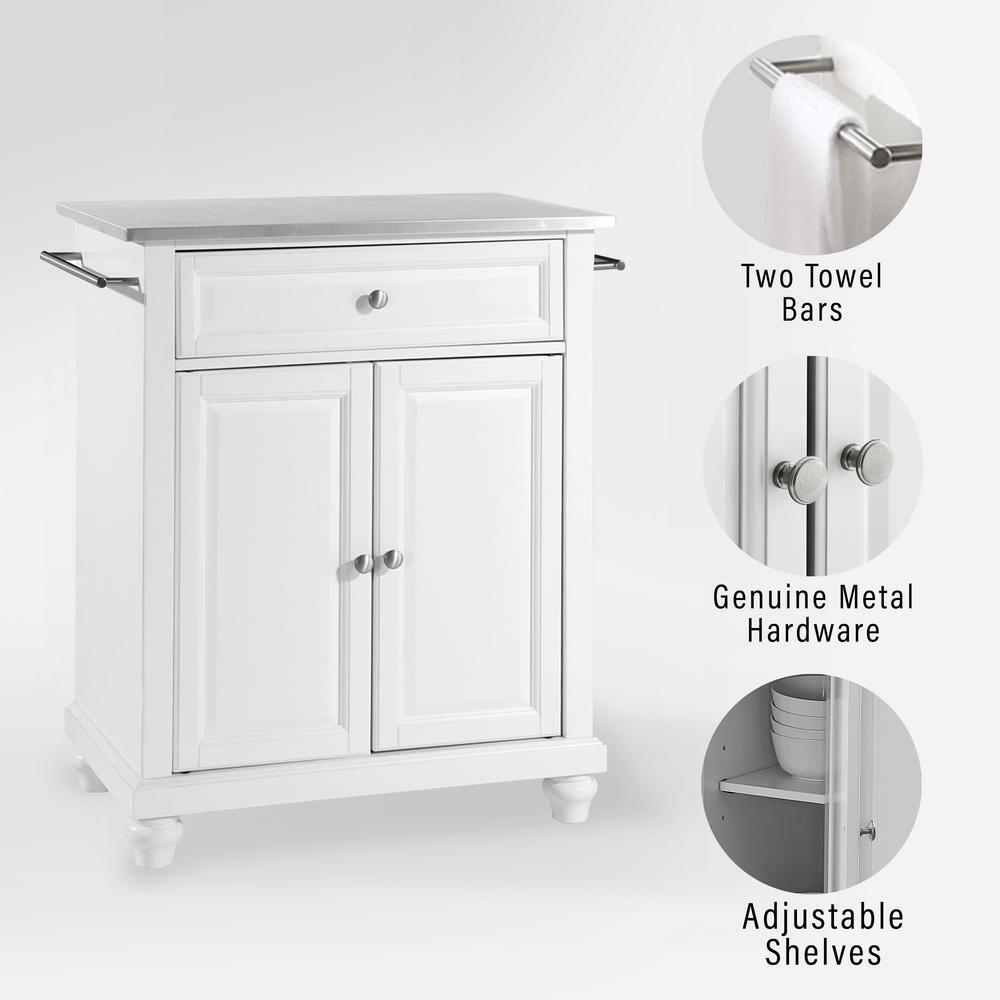 Cambridge Stainless Steel Top Portable Kitchen Island - White - Crosley: Hardwood Frame, Adjustable Shelves
