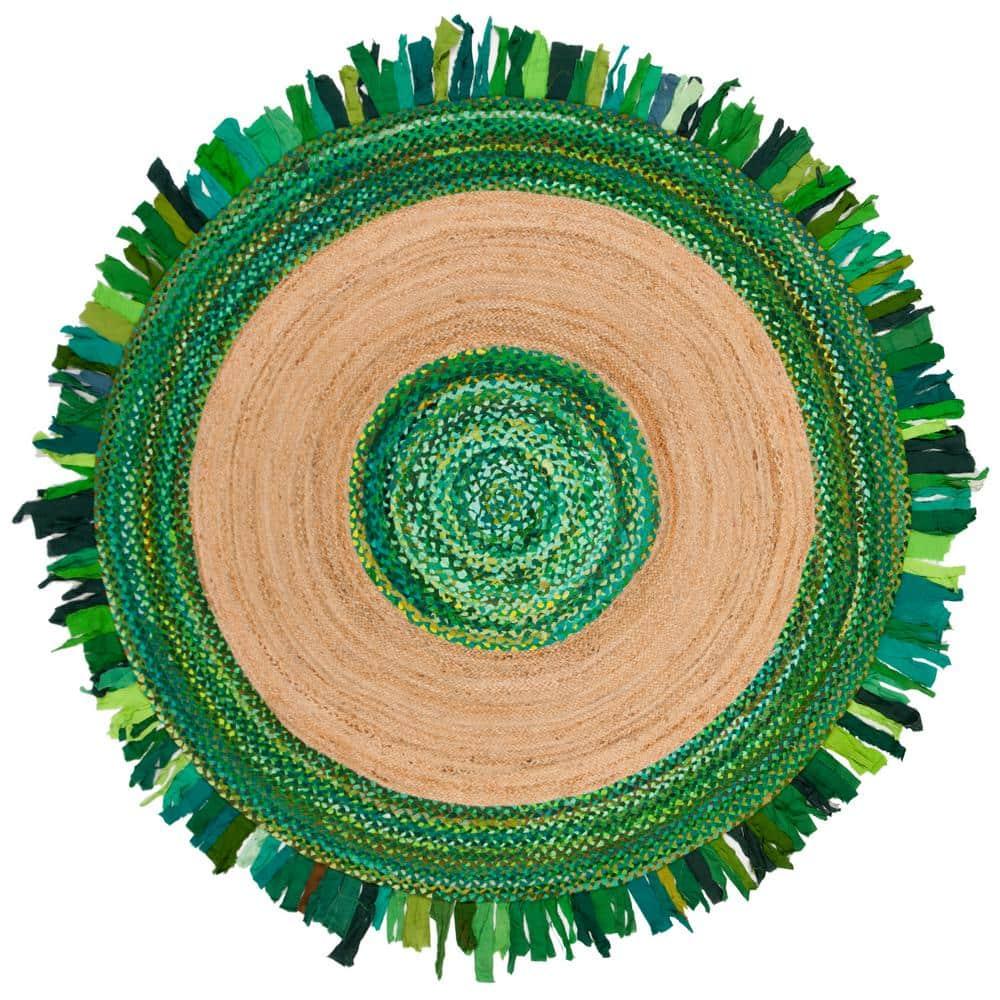 SAFAVIEH Cape Cod Susan Striped Area Rug, Green/Natural, 3' x 3' Round