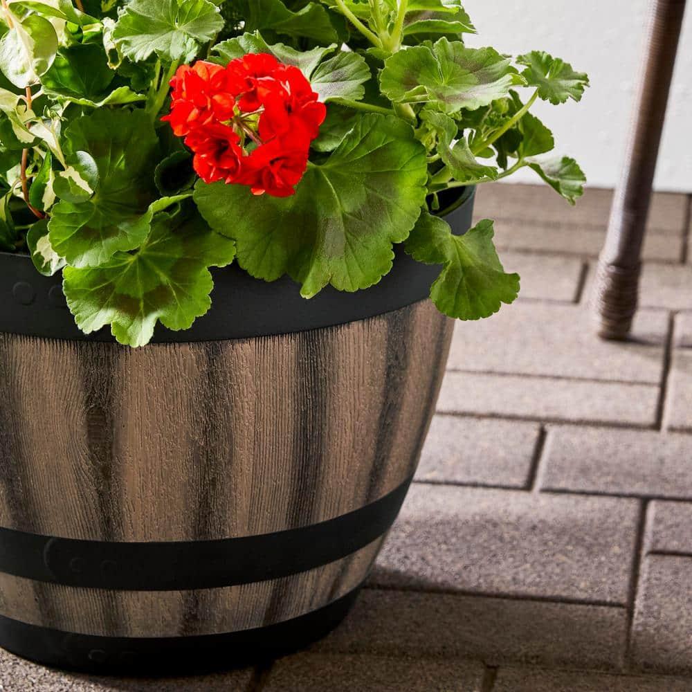16 Inch Resin Barrel Planter Indoor Outdoor Garden Decor Large Flower Plant Pot