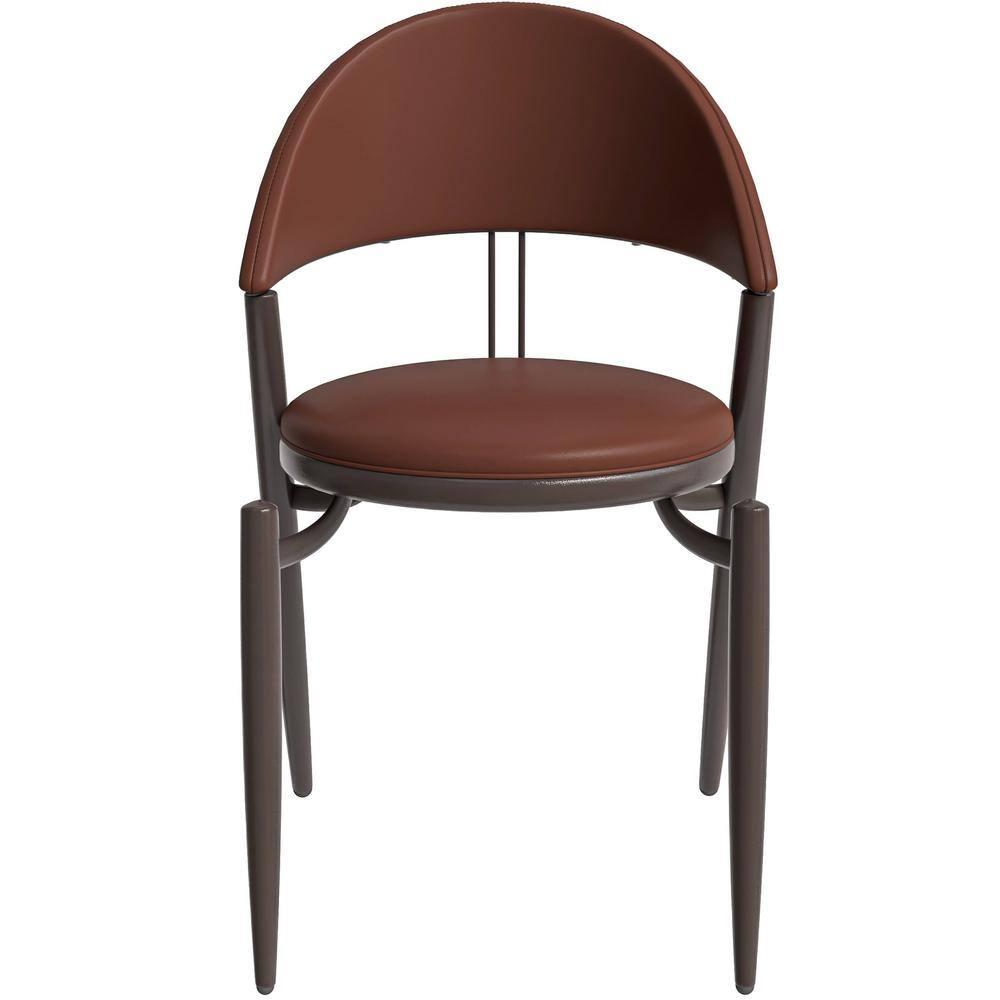 Venice Dining Chair Upholstered Leather in Iron Open Curved Back Design Set of 2 in Dark Brown