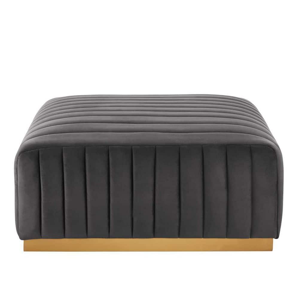 Modway Conjure Channel Tufted Performance Velvet Ottoman in Gold/Gray