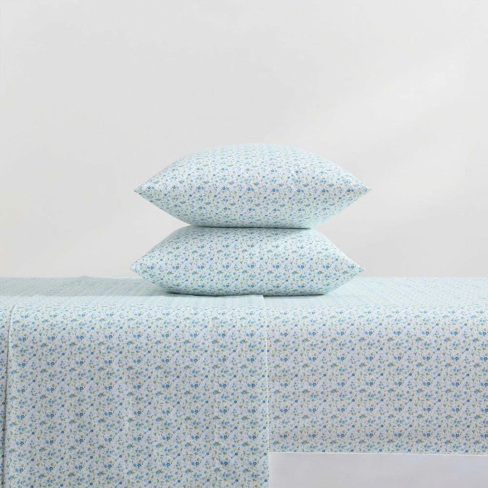 Evie Blue Floral Cotton Twin XL Percale Sheet Set