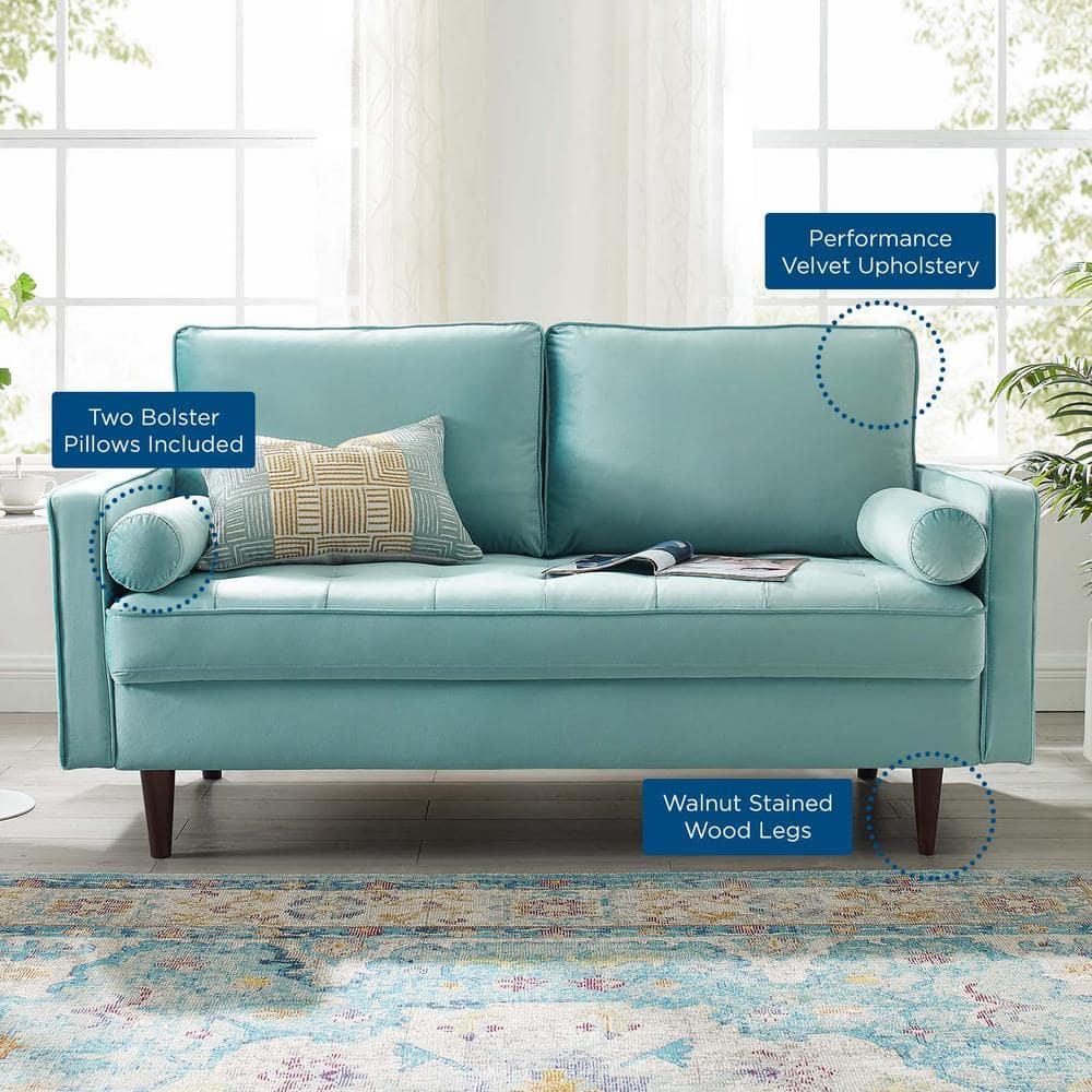 Modway Valour Modern Performance Velvet Loveseat in Mint Green/Walnut