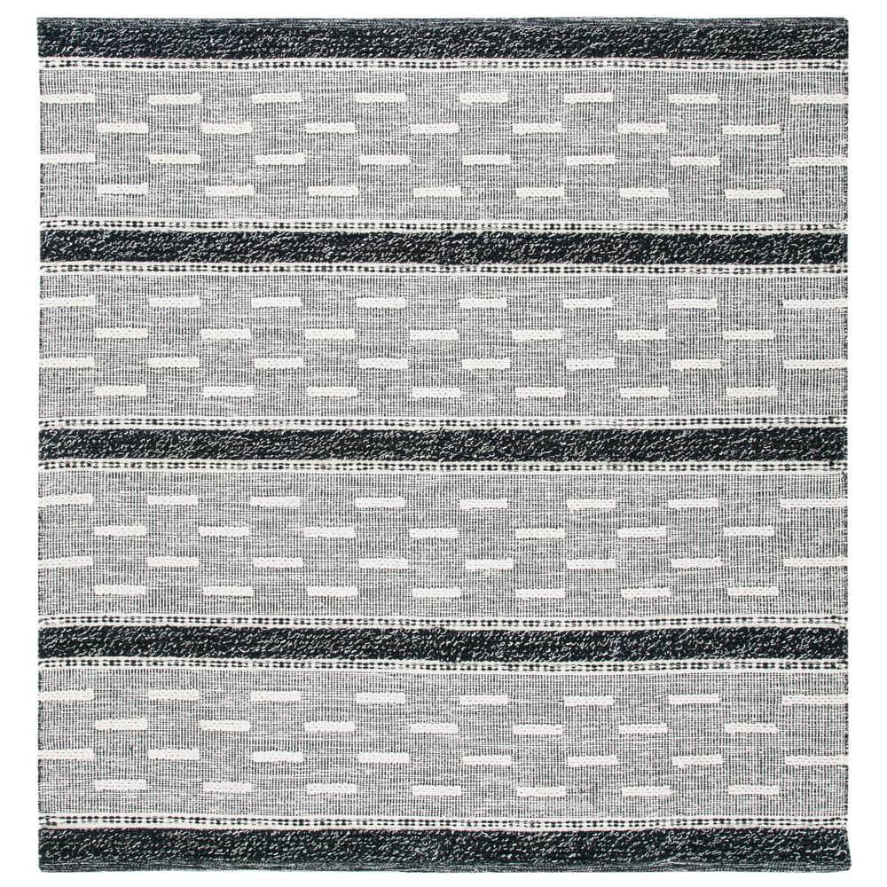 Striped Kilim STK518 Hand Woven Area Rug - Black/Ivory - 7'x7' - Safavieh.