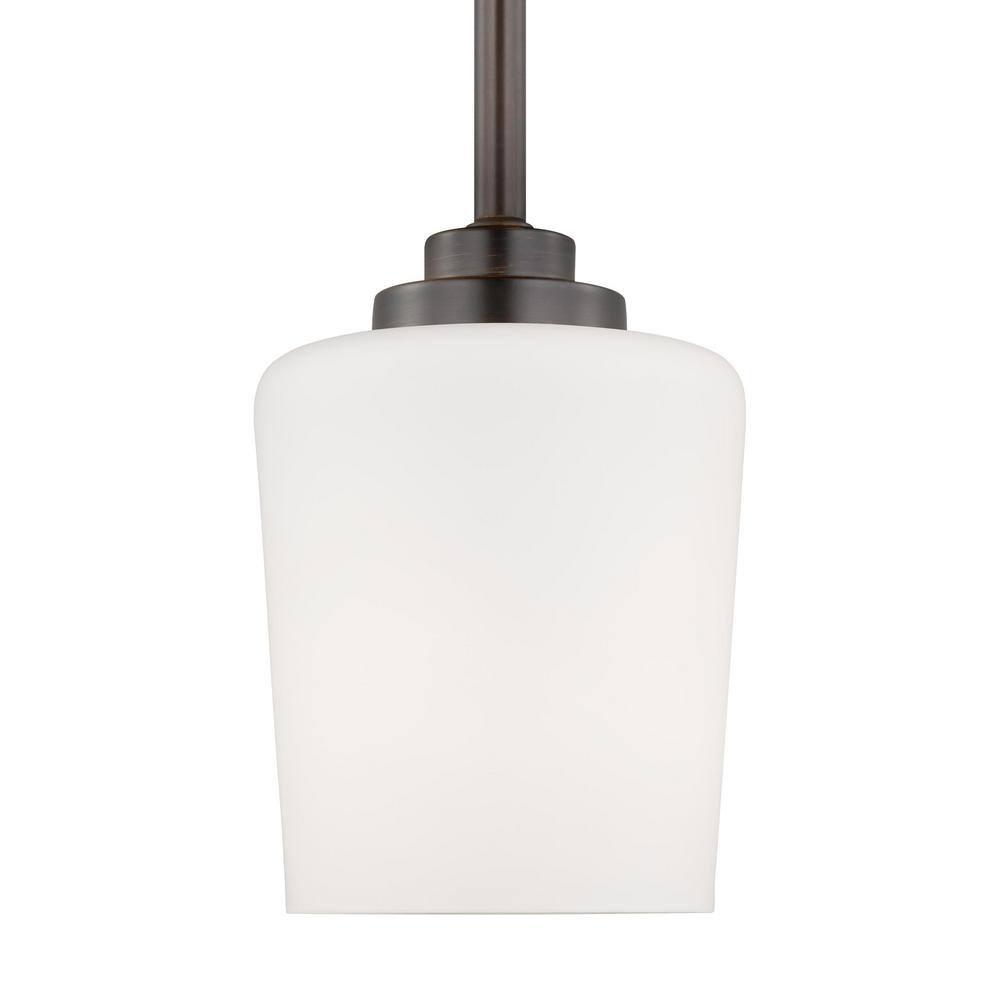 Windom Transitional Bronze Mini-Pendant with Etched Opal Glass
