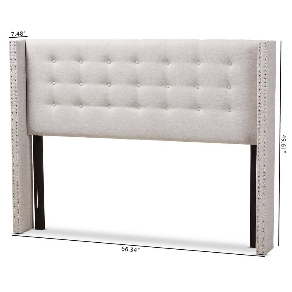 King Ginaro Modern Tufted Nail Head Winged Headboard Gray - Baxton Studio: Upholstered, Contemporary Design