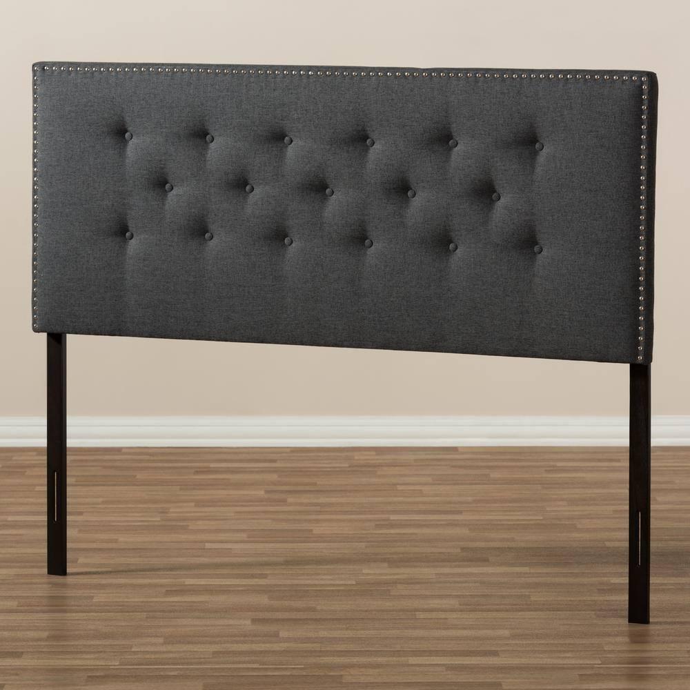 Queen Windsor Modern and Contemporary Fabric Headboard Dark Gray - Baxton Studio: Adjustable, Nailhead Trim