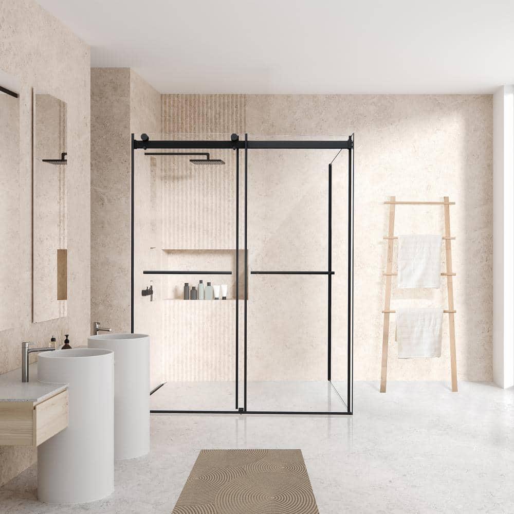 Belizzi 60" W x 76" H By Pass Frameless Exposed Roller Shower Enclosure with Clear Glass
