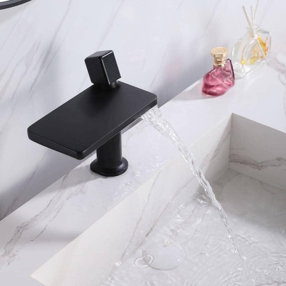 RBROHANT JK0372 7.75" Brass Waterfall Bathroom Sink Faucet, Vanity Single Handle One Hole Basin Modern Lavatory Faucet