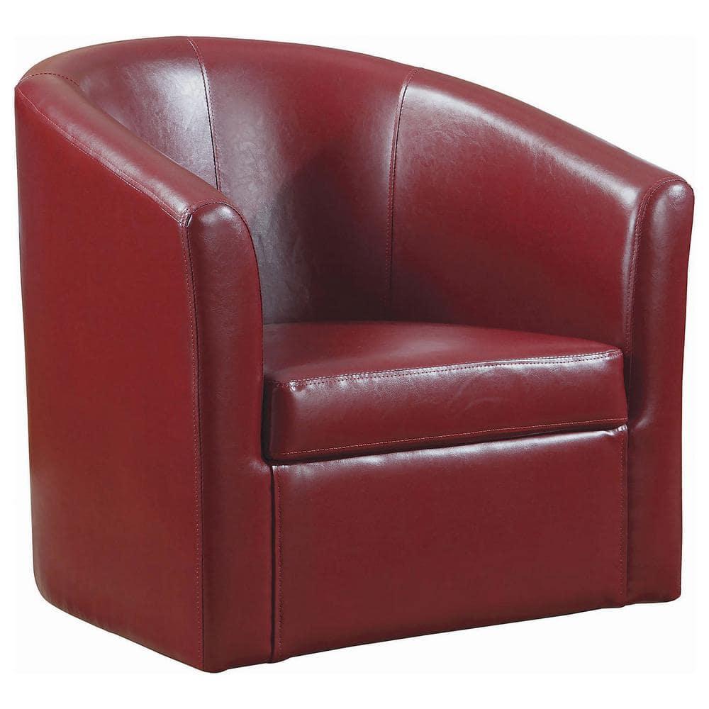Coaster Contemporary Faux Leather Swivel Barrel Back Accent Chair in Red