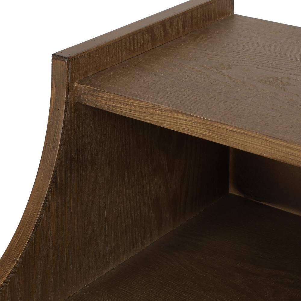 Noble House Barrere End Table with Hutch, Walnut, Natural, and Antique Gold