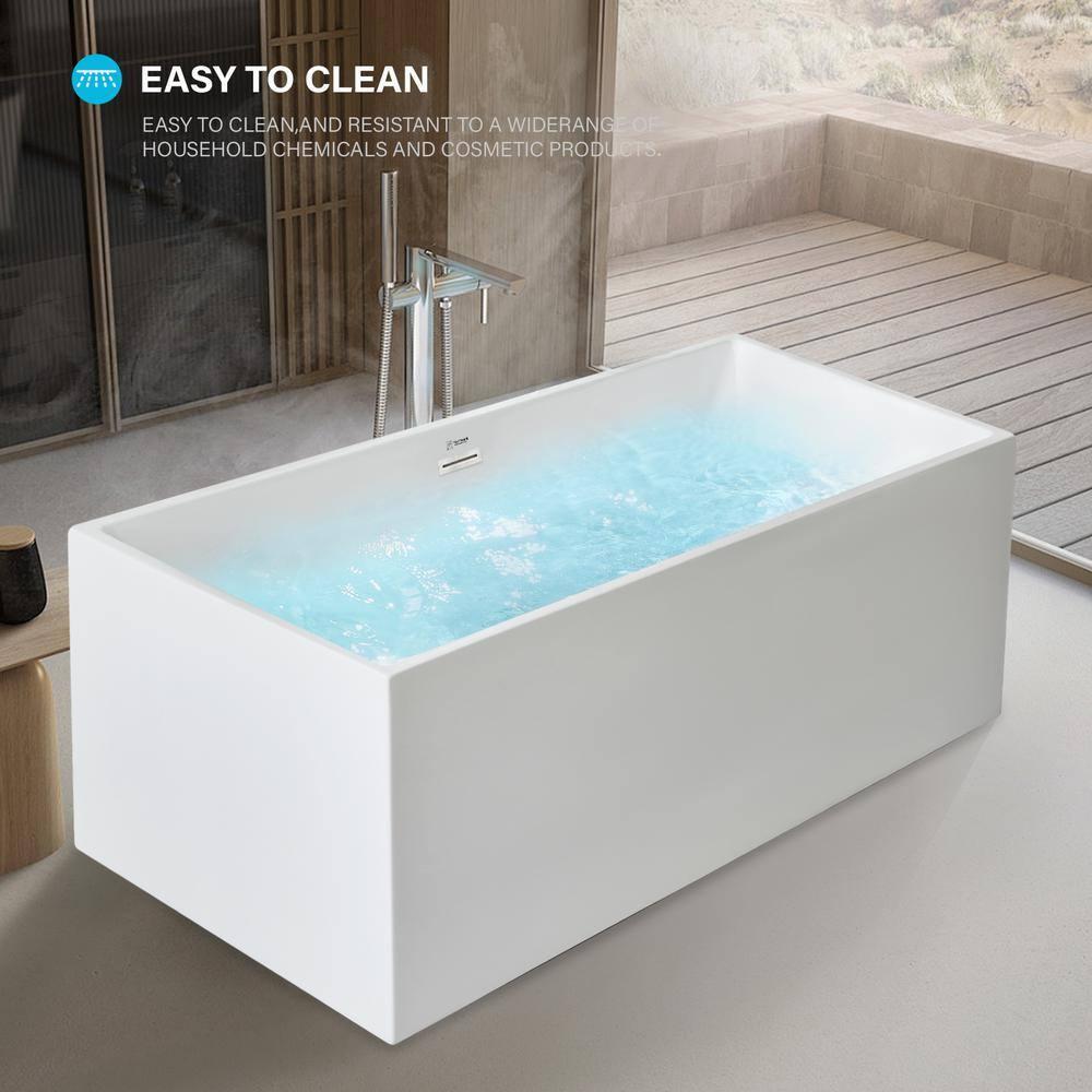Vanity Art 67" Acrylic Freestanding Soaking Bathtub with Overflow and Pop-up Drain