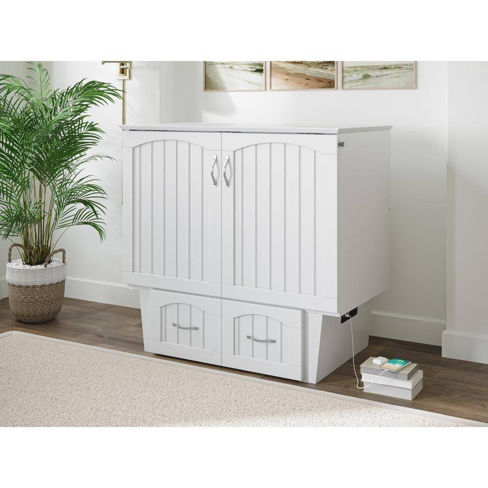 Nantucket Murphy Bed Chest Twin in White with Charging Station & Coolsoft Mattress