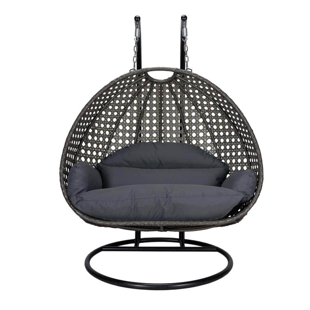 LeisureMod Charcoal Wicker Hanging 2 person Egg-Shaped Swing Chair, Dark Grey