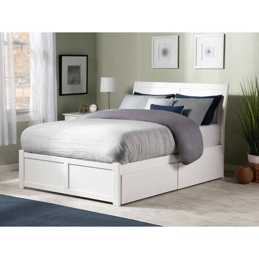 Portland Platform Bed with Flat Panel Foot Board and 2 Urban Bed Drawers in, Multiple Colors and Sizes