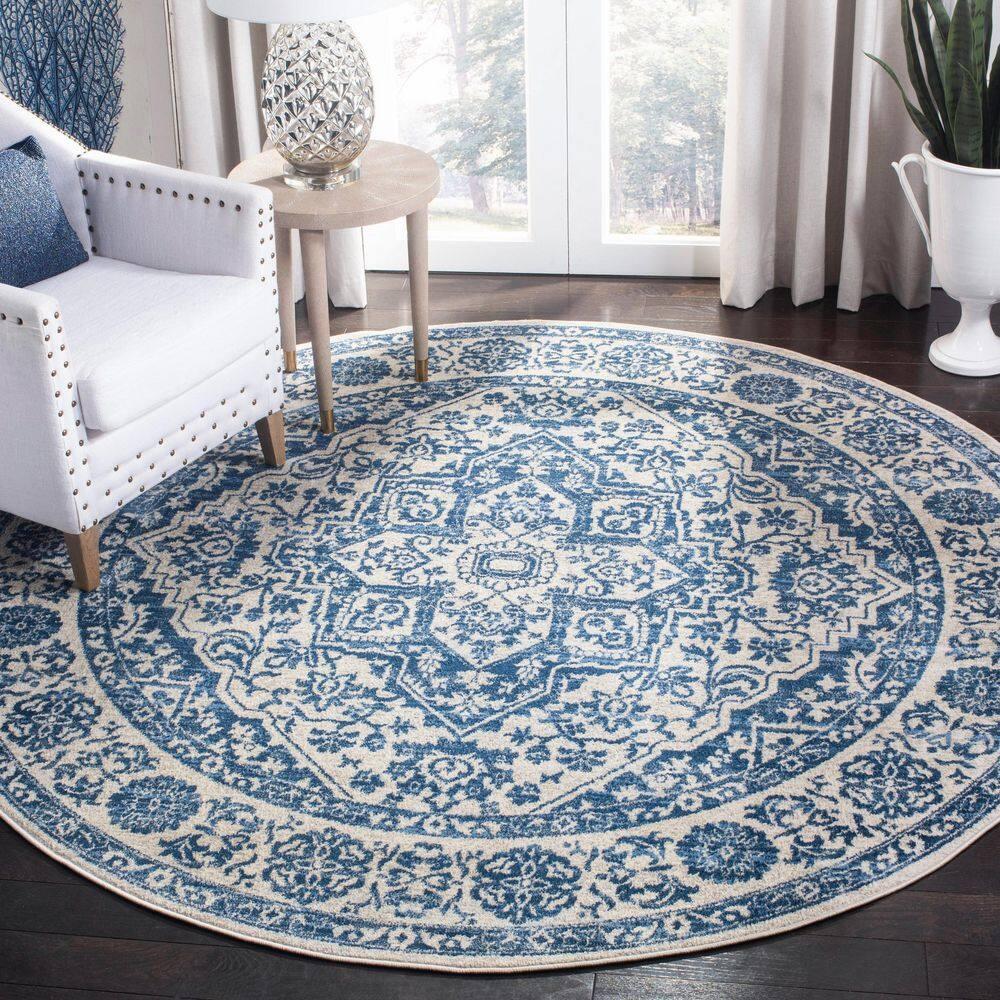 Brentwood BNT854 Power Loomed Indoor Area Rug - Light Grey/Blue - 5' Round - Safavieh