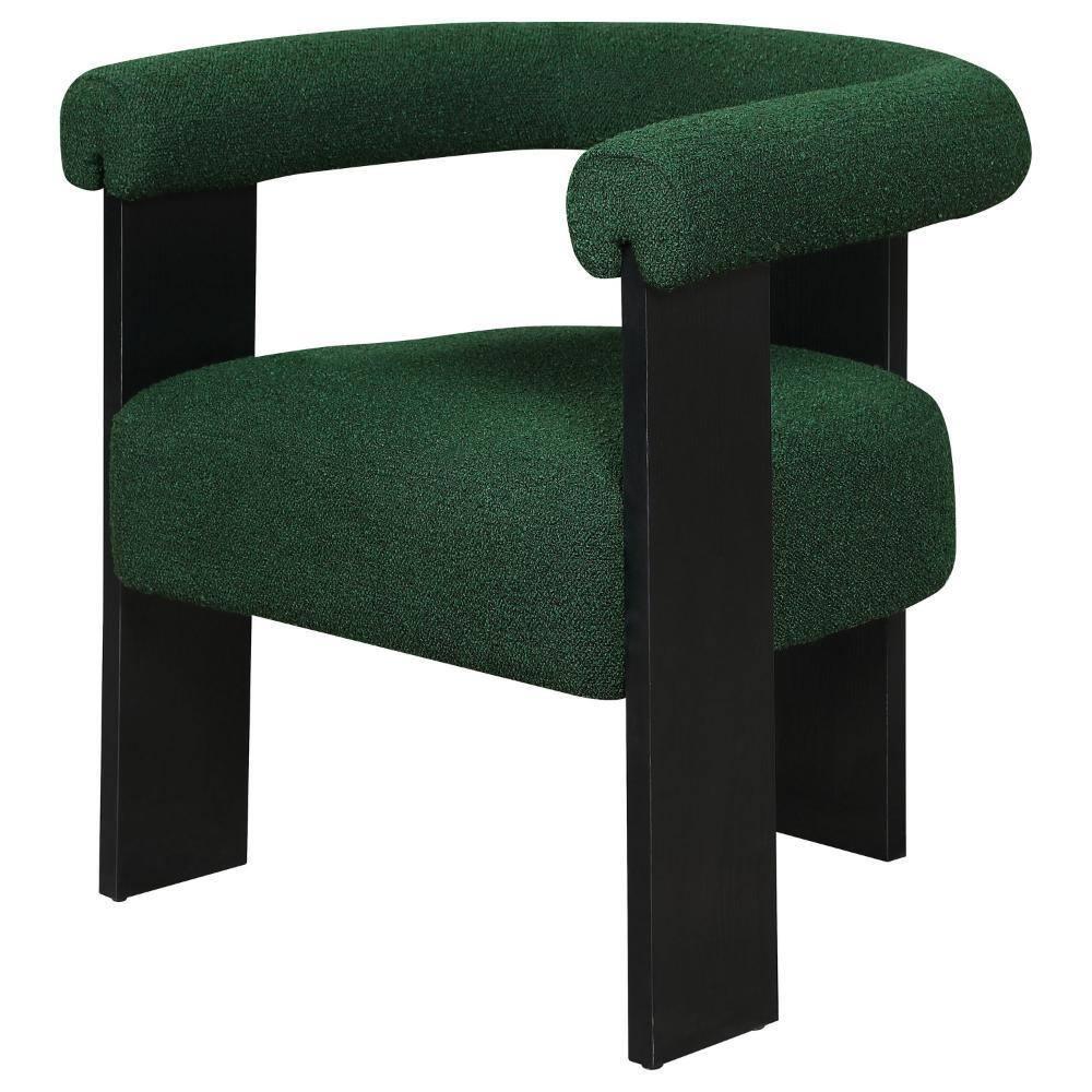 Benjara Cara Accent Chair, Curve Back, Boucle Fabric With Black Wood Legs