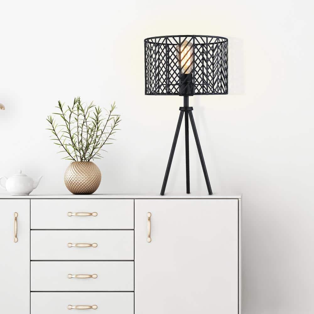 18.5" Ingrid Cage Shade Metal Tripod Table Lamp Black - River of Goods: Modern Accent for Living Room, Inline Switch