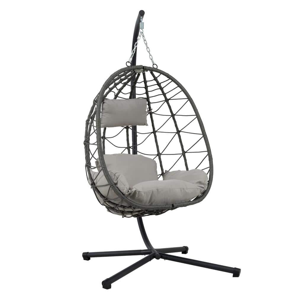 Tcbosik Swing Egg Chair with Stand, Indoor Outdoor Hanging Chair with Cushion for Bedroom Balcony Patio Garden, Easy to Assemble, Dark Grey