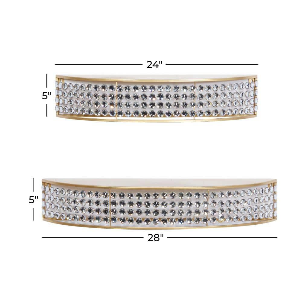 DecMode 5", 5"H Half-Moon 2-Tier Gold Wall Shelf with Crystal Embellishments (2 Count)