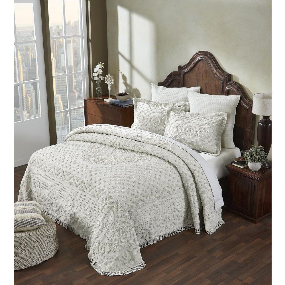Heirloom Collection in Medillian Design Ivory Cotton Tufted Chenille Bedspread - Better Trends