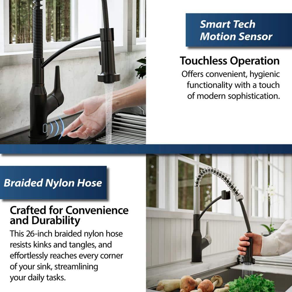 Karran Matte Black Single Handle Deck-mount Touchless Pull-down Kitchen Faucet with Sprayer