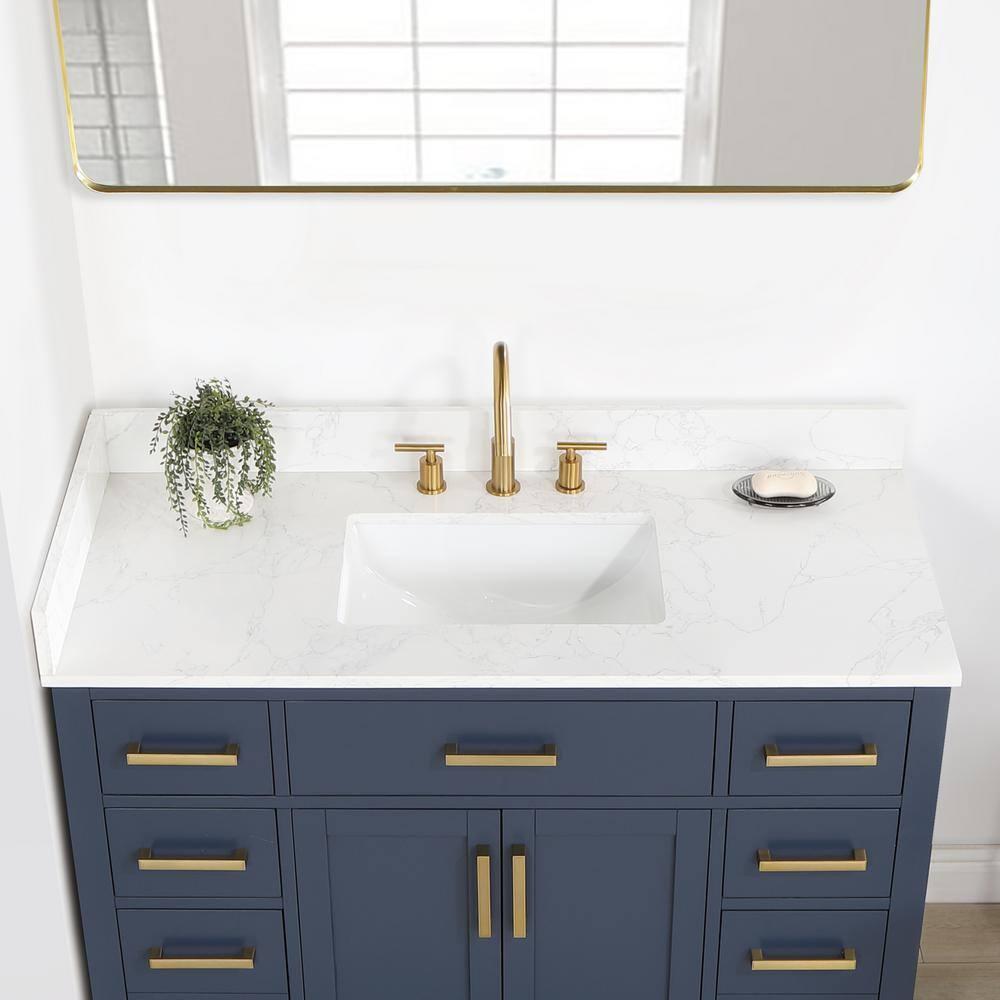 Gavino 48" Wood Vanity in Royal Blue with Composite Stone Top and Mirror