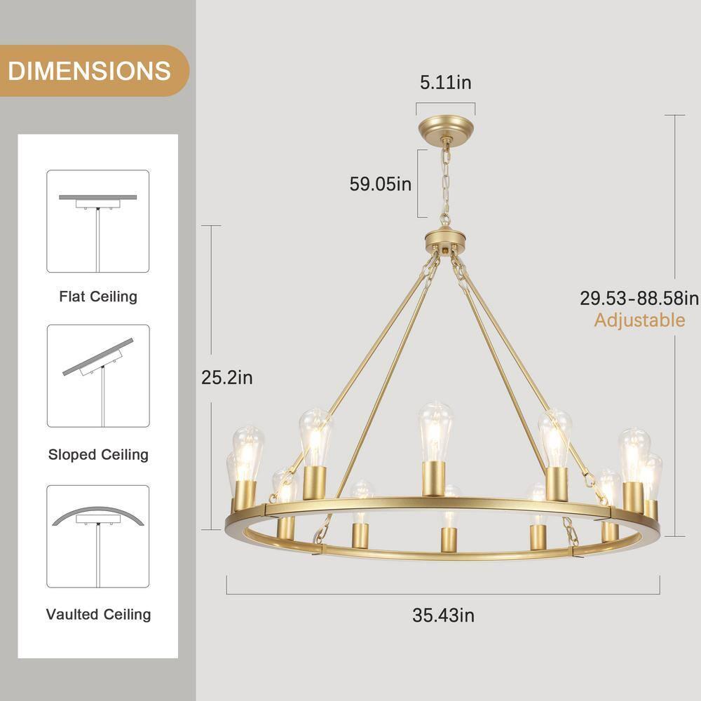 Mercer41 12 - Light Dimmable Wagon Wheel Chandelier With Clear Lampshade