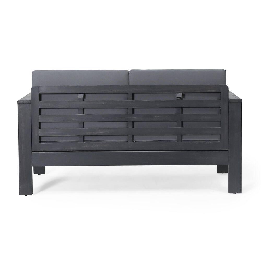 Christopher Knight Home Rabun Outdoor Acacia Wood 4 Seater Chat Set with Cushions, Dark Gray