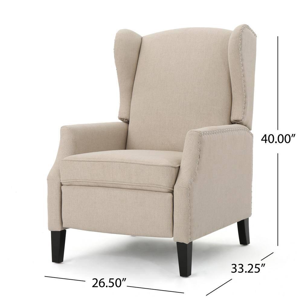 Noble House Wescott Fabric Wing Back Recliner, Set of 2, Beige