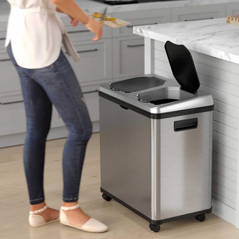 iTouchless Erik Stainless Steel 16 Gallon Motion Sensor Multi-Compartments Trash & Recycling Bin