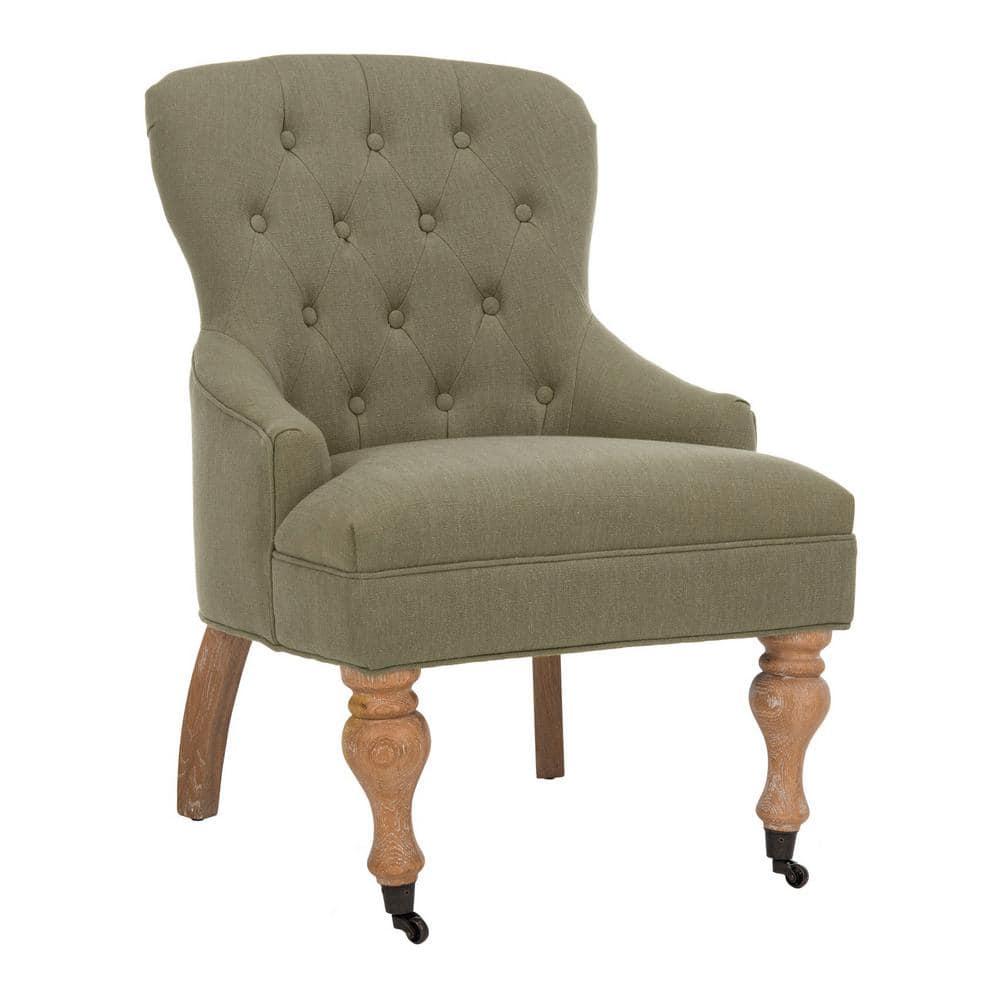 Petite Granite Grey Linen Upholstered Arm Chair with White Wash Birch Legs