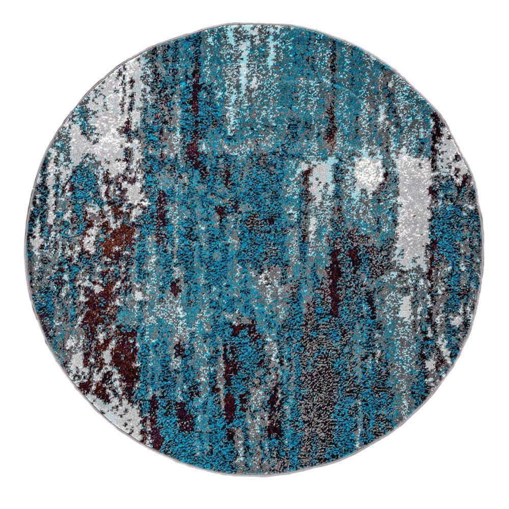 Nuloom Haydee Abstract 5 Round Indoor Area Rug for Living Room Bedroom Dining Room Kitchen, Teal/Ivory