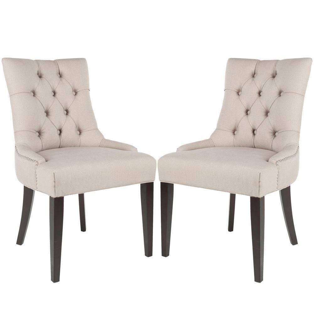 Abby 19''H Tufted Side Chairs (Set Of 2)  Silver Nail Heads - Taupe - Safavieh
