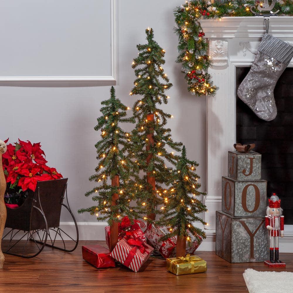 Gerson Set of 3 Pre Lit Warm White UL Alpine Trees