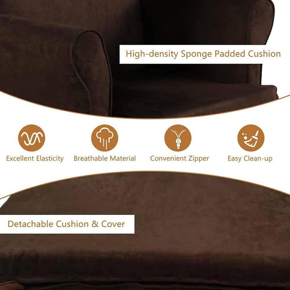 Costway Glider and Ottoman Cushion Set Wooden Baby Nursery Rocking Chair Brown