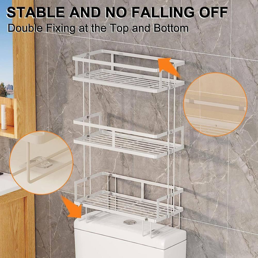 Over Toilet Bathroom Organizer,Over The Toilet Storage Shelf, Toilet Shelf with Toilet Paper Holder,Bathroom Shelf Over Toilet,3 Tier Toilet Storage Rack White Metal