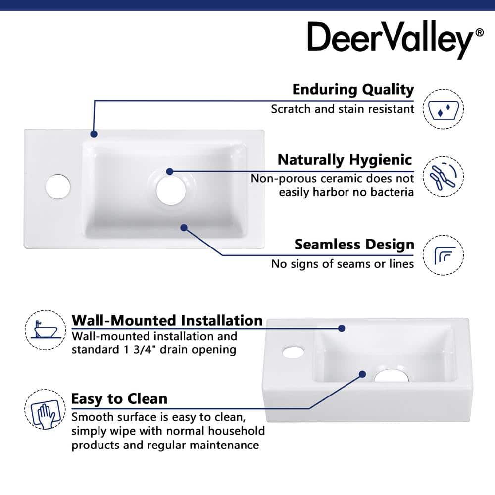 Liberty 14.57'' x 7'' Vitreous China Rectangular Wall Mount Bathroom Sink with Left Faucet Hole for Small Space
