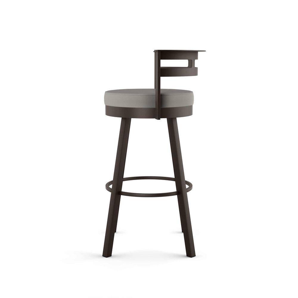 Amisco Render 26" Counter Height Barstool, Swivel Stool with Backrest and Metal Base for Kitchen Island or Bar - Taupe Grey Faux Leather/Dark Brown Metal/Counter Height