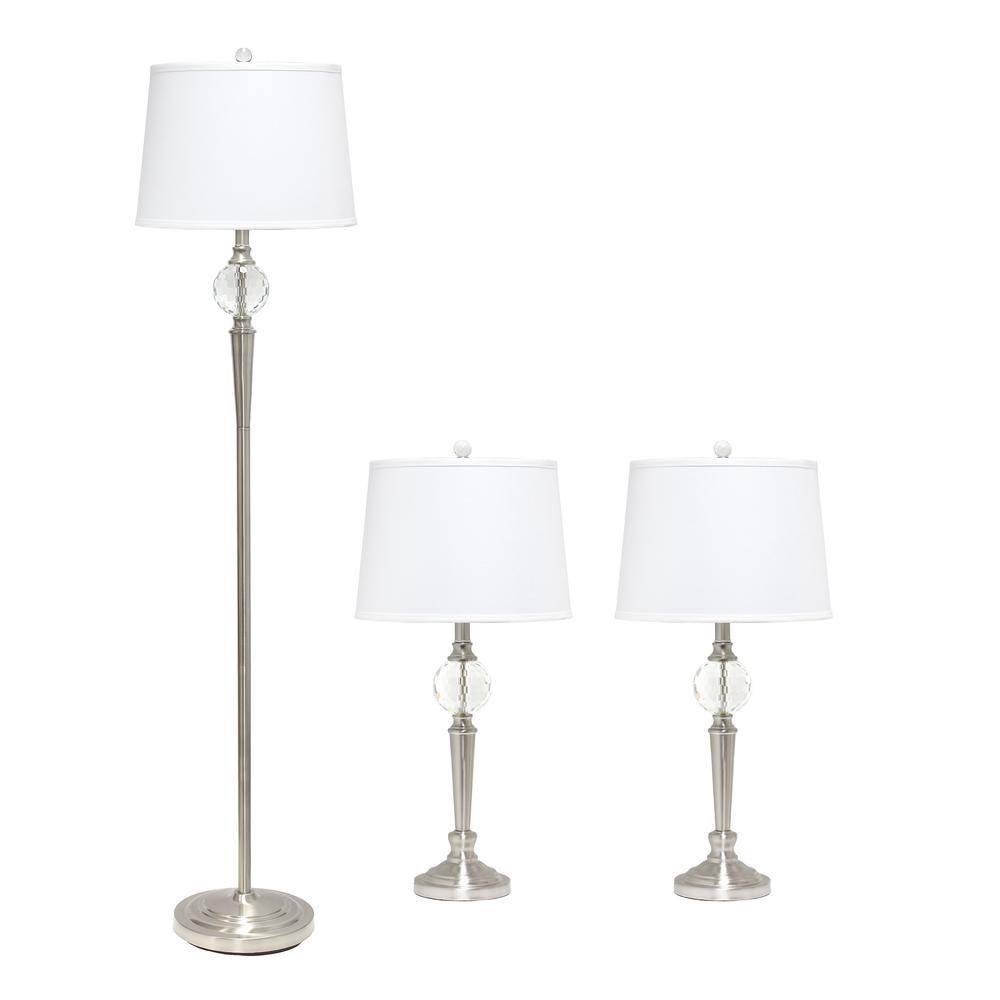 Lalia Home Crystal Drop Table and Floor Lamp Set Metallic Silver : Metallic Silver, Brushed Nickel Base ,Modern Lighting