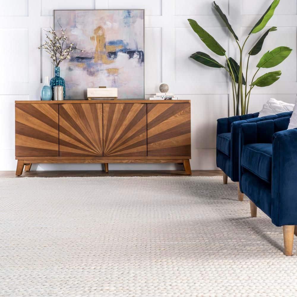 nuLOOM Penelope Braided Wool Off White 4' x 6' Farmhouse Area Rug