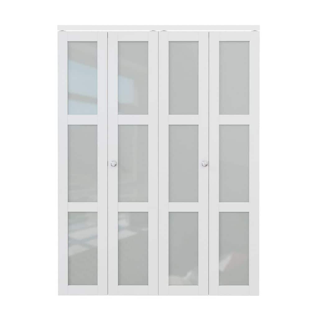 CHIC MODE Double Bifold Doors 3 Lite Frosted Glass Solid Manufactured Wood Prefinished Folding Door & Reviews | Wayfair