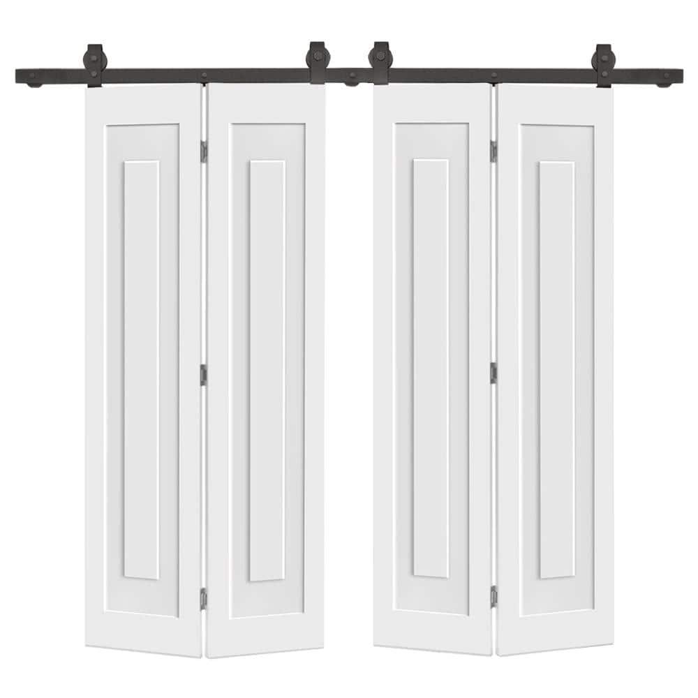 Calhome 3 PANEL Shaker Composite Double Bi-Fold Door with Sliding Barn Door Hardware Kit