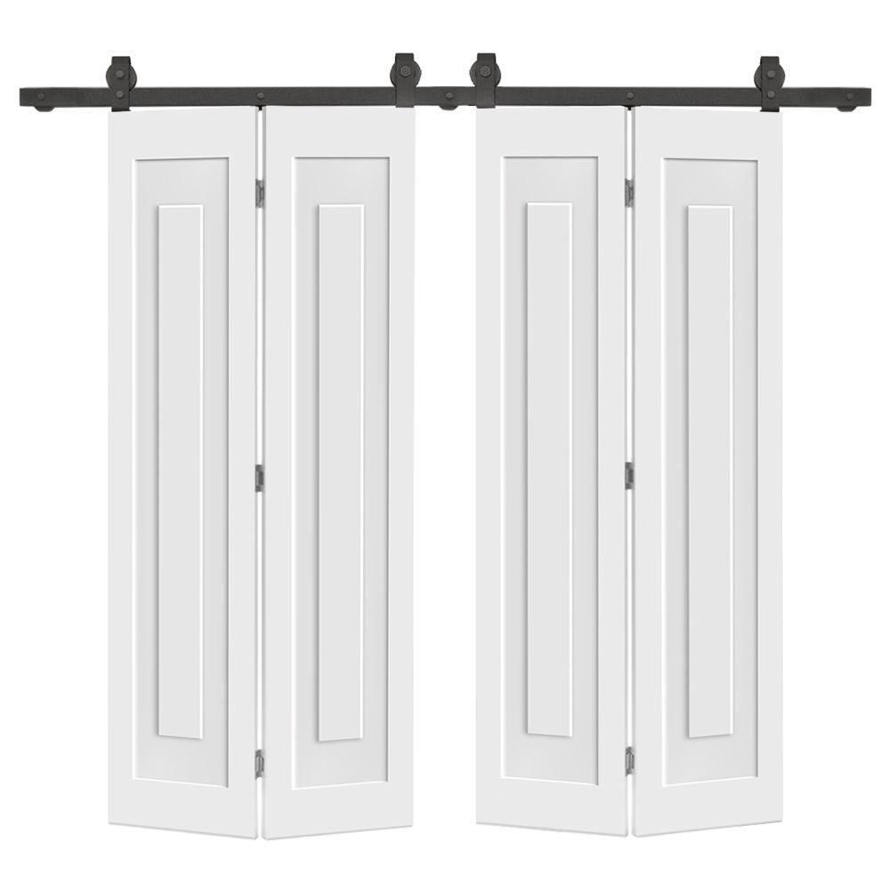 Calhome 3 PANEL Shaker Composite Double Bi-Fold Door with Sliding Barn Door Hardware Kit