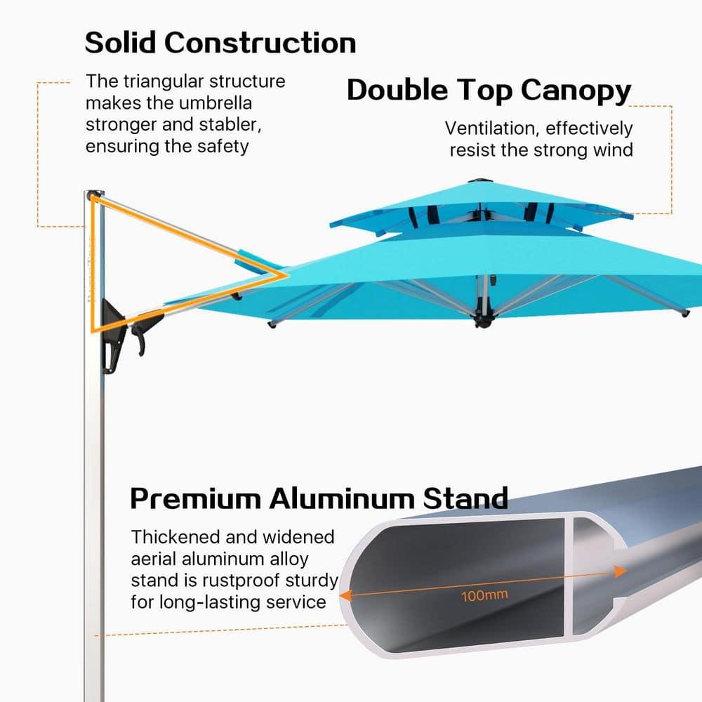 11' Blue Aluminum Patio Offset Cantilever Umbrella with 360° Rotation