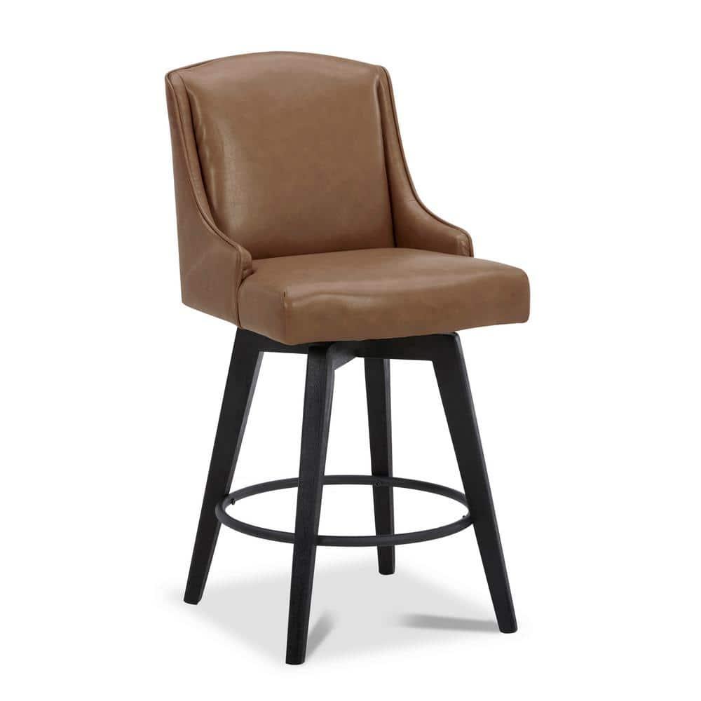 Arceso Bar Stools Set of 2, 26 Inch Swivel Counter Stools with Back, Faux Leather Upholstered Barstools, Solid Wood Legs with Footrest,  for Kitchen