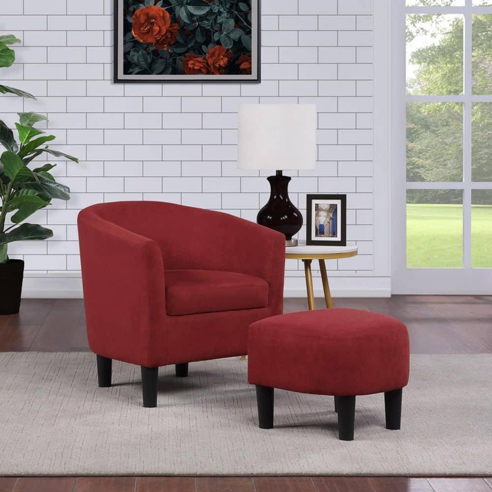 Convenience Concepts Take a Seat Churchill Accent Chair with Ottoman, Red Microfiber